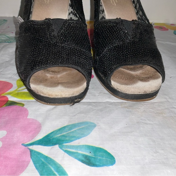 Toms Black Sequined Wedges - Picture 3 of 8